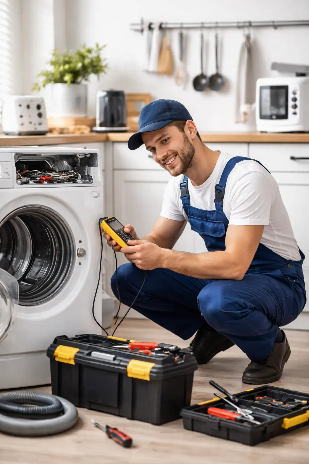 Tecnico al lavoro su un elettrodomestico